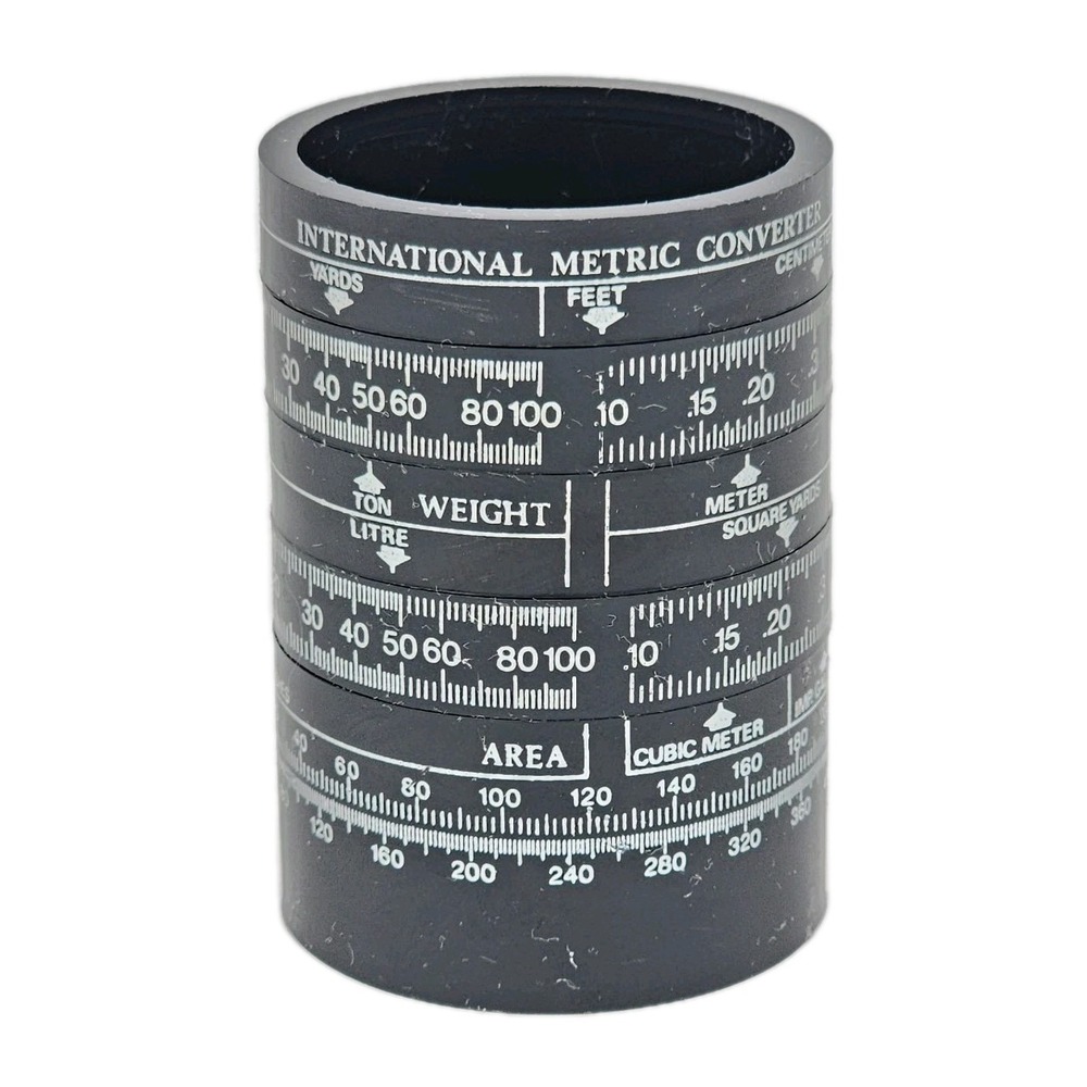 Vintage 1970 Universal Circle Metric Converter Pencil Holder Caddy Black 4 Inch